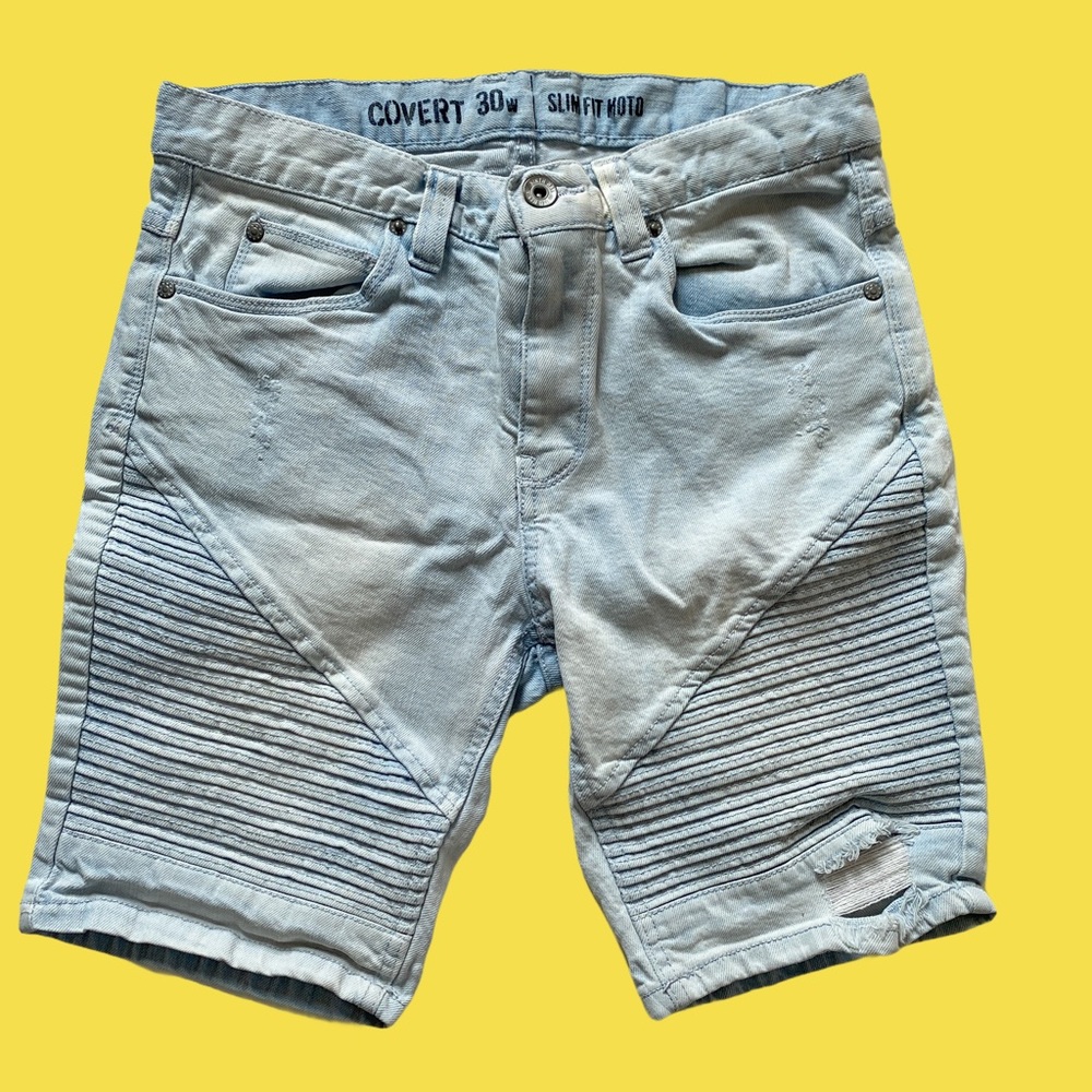 Ninth Hall Covert Slim Fit Acid Wash Moto Shorts